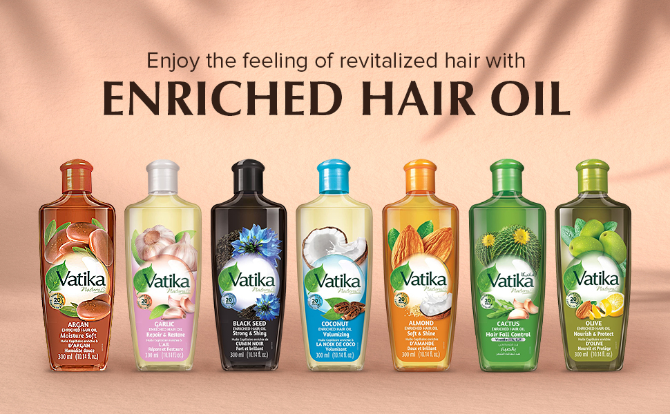 Dabur Vatika Naturals Enriched Hair Oil, Natural Moisturizing, Strengthening & Hair Oil Serum for Healthy Scalp, Nourishing Hair Oil for Soft, Manageable, Smooth & Silky Hair From Root to Tip (Garlic) 200ml (Pack of 6)